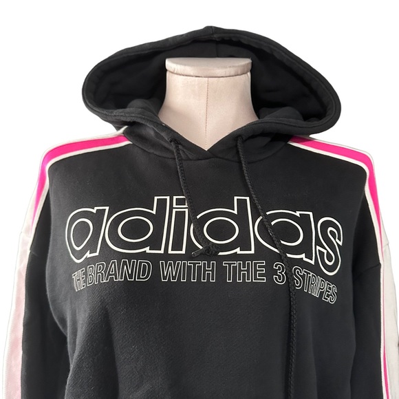 Adidas long sleeve crop hoodie in size XS. Black front. Pink and white sleeves - Picture 6 of 11